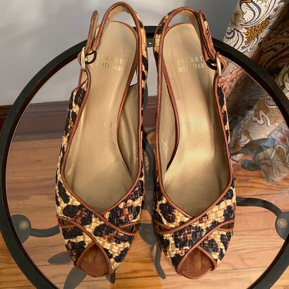 Stuart Weitzman animal print peep toe cork wedge shoes - Picture 3 of 14